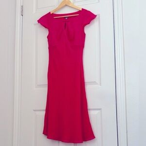 Ann Taylor Pink Polka Dot Flutter Sleeve Midi Dress